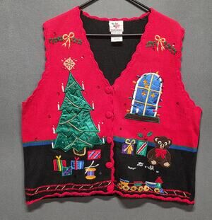 Vintage Nutcracker Christmas Sweater Vest Tree Gifts Embroider Grandma Womens XL